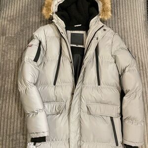 Men's 3M Reflective Silver Puffer Jacket with Fur Trim